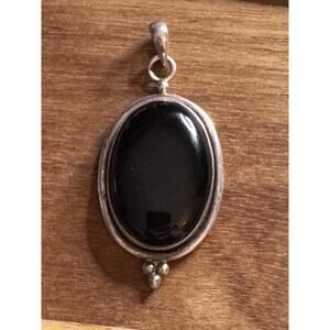 Vintage Sterling Silver Black Onyx Oval Pendant 925 Mexico 17g